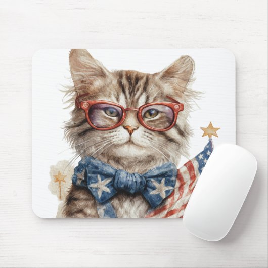 PATRIOTISCHE ROTE WEISSE BLAUE WASSERFARBE KITTY C MOUSEPAD (Mit Mouse)