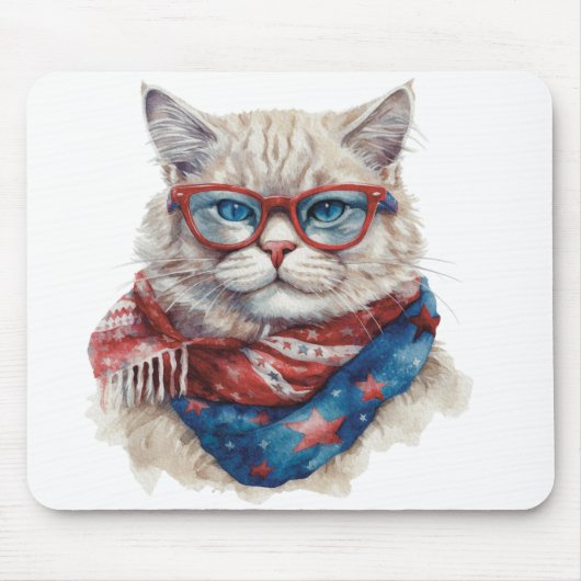 PATRIOTISCHE ROTE WEISSE BLAUE WASSERFARBE KITTY C MOUSEPAD (Vorne)