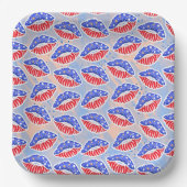 PATRIOTISCHE ROTE WEISSE BLUE LIPS PAPPTELLER (Vorderseite)