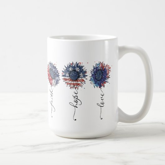 PATRIOTISCHE ROTE WEISSE BLUE SONNENBLUMEN KAFFEETASSE (Rechts)