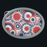 Patriotische rote weiße und blaue Feuerwerkskörper Ovale Gürtelschnalle<br><div class="desc">Machen Sie mit diesem Made in the USA belt Schnalle eine kühne patriotische Aussage, mit einem explosiven rot, weiß und blau-bersten Muster, das von den Feuerwerken des Amerikanischen Unabhängigkeitstags inspiriert wird. Das dynamische Design erfasst die Energie und Spannung amerikanischer Feiern und ist damit das perfekte Zubehör für patriotische Feiertage, Country-Konzerte,...</div>