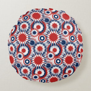 Patriotische rote weiße und blaue Feuerwerkskörper Rundes Kissen