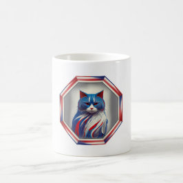 Patriotische rote weiße und blaue Katze im Rahmen Kaffeetasse