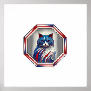 Patriotische rote weiße und blaue Katze im Rahmen Poster