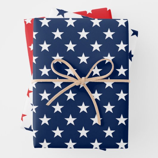 Patriotische rote, weiße und blaue USA-Flaggen Mus Geschenkpapier Set (Beispiel)