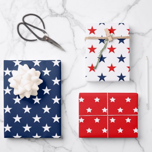 Patriotische rote, weiße und blaue USA-Flaggen Mus Geschenkpapier Set (Vorderseite)