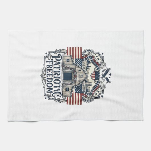 Patriotische rustikale Scheunenhochzeit  Geschirrtuch (Horizontal)