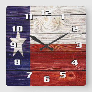 Patriotische rustikale Texas-Flagge auf Holzoptik Quadratische Wanduhr