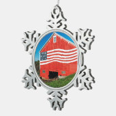 Patriotische Scheune Schneeflocken Zinn-Ornament (Rechts)