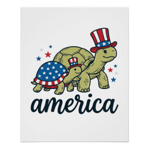 Patriotische Schildkröte Amerika Vintage Gravur De Poster