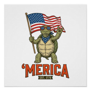 Patriotische Schildkröte 'Merica Vintage Vektor Poster