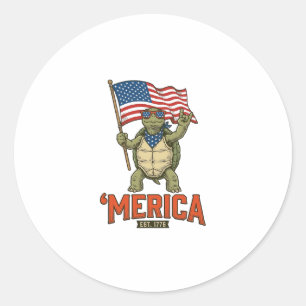 Patriotische Schildkröte 'Merica Vintage Vektor Runder Aufkleber