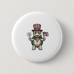 Patriotische Schildkröte Vintage-Grafik für Weißes Button