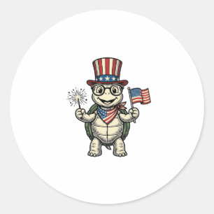 Patriotische Schildkröte Vintage-Grafik für Weißes Runder Aufkleber