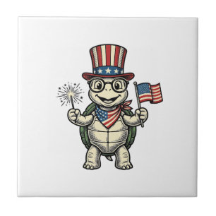 Patriotische Schildkröte Vintage-Gravur-Grafik für Fliese