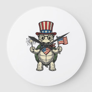 Patriotische Schildkröte Vintage-Gravur-Grafik für Große Wanduhr