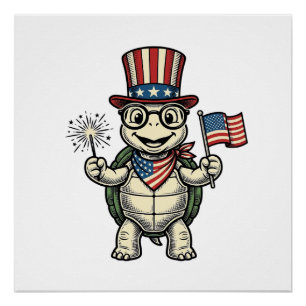 Patriotische Schildkröte Vintage-Gravur-Grafik für Poster