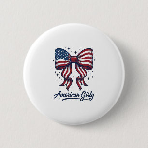Patriotische Schleife Amerikanisches Mädchen Vinta Button