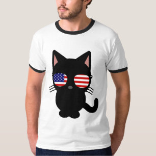 Patriotische schwarze Katze lustige T-Shirts, Sonn T-Shirt