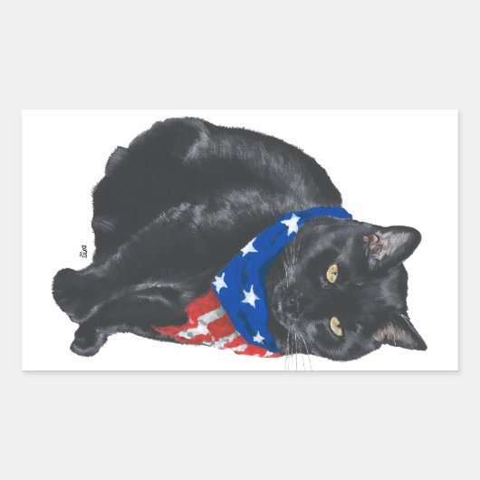 Patriotische Schwarze Katzenaufkleber Rechteckiger Aufkleber (Vorderseite)