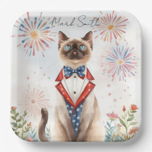 Patriotische Siamkatze-Papierplatten zum 4. Juli Pappteller