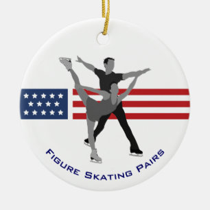 Patriotische Skaten-Paare für Winterspiele Keramik Ornament