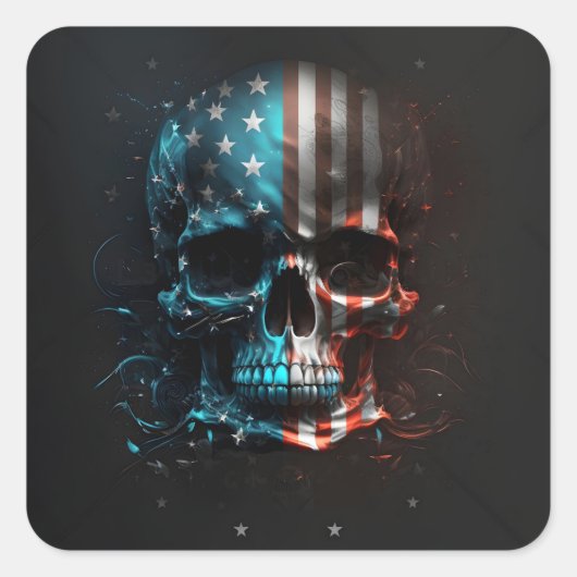 Patriotische Skull Square Sticker (Vorderseite)