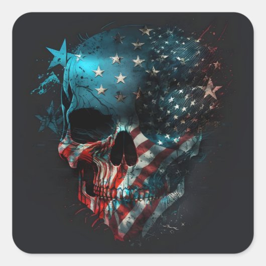 Patriotische Skull Square Sticker (Vorderseite)