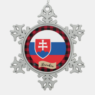 Patriotische Slowakei, Büffel kariert, slowakische Schneeflocken Zinn-Ornament
