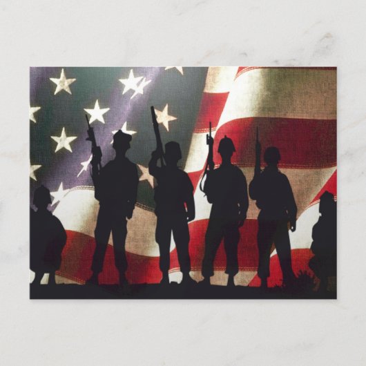 Patriotische Soldatin-Silhouette Postkarte (Vorderseite)