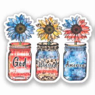 Patriotische Sonnenblumen in Jars   Gott segne Ame Aufkleber