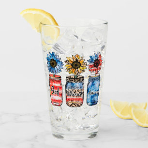 Patriotische Sonnenblumen in Jars   Gott segne Ame Glas