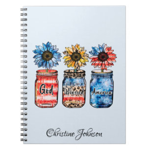 Patriotische Sonnenblumen in Jars Gott segne Ame Notizblock