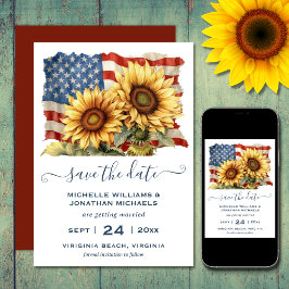 Patriotische Sonnenblumenhochzeit Save The Date