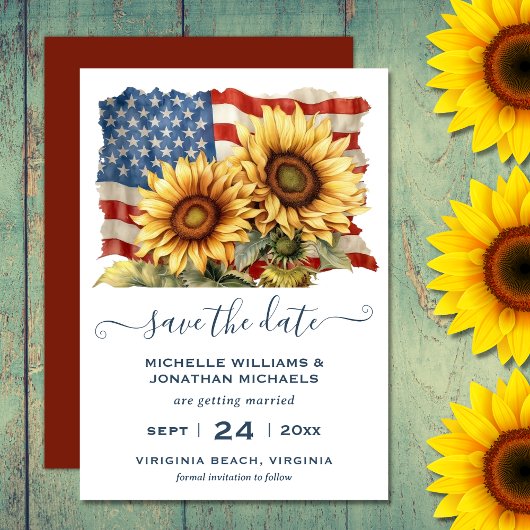 Patriotische Sonnenblumenhochzeit Save The Date