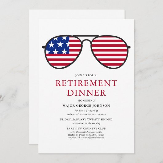 Patriotische Sonnenbrille Pensionsessen Einladung (Vorne/Hinten)