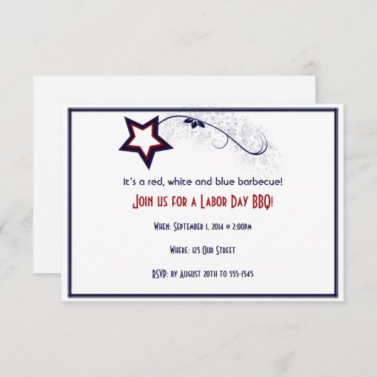 Patriotische Star Light Laber Day Party Einladung (Vorne/Hinten)