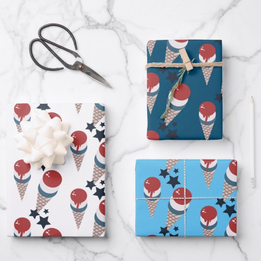 Patriotische Stars Eiscreme Muster Geschenkpapier Set (Vorderseite)