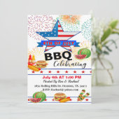 Patriotische Stars & Streifen 4. Juli GRILLEN Einladung (Stehend Vorderseite)
