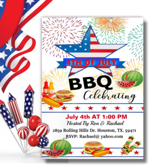 Patriotische Stars & Streifen 4. Juli GRILLEN Einladung
