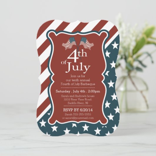 Patriotische Stars & Streifen 4. Juli Party Einladung (Stehend Vorderseite)