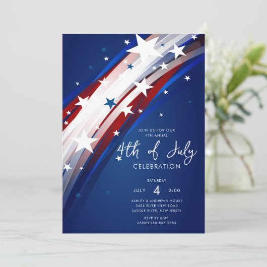 Patriotische Stars und Streifen Amerikanische Unab Einladung (Stehend Vorderseite)