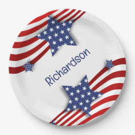 Patriotische Stars und Streifen Personalisiert Pappteller