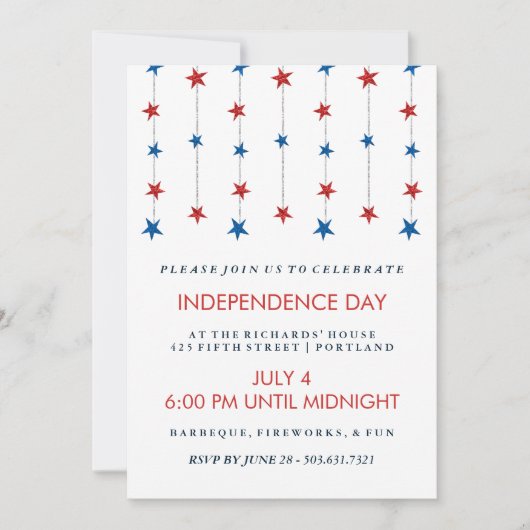 Patriotische Sterne auf dem Party "Strings Indepen Einladung (Vorderseite)