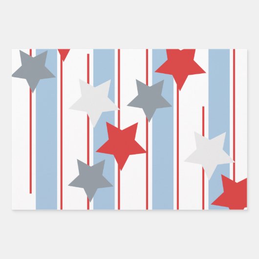 Patriotische Sterne gestreift Dusty Blue Red White Geschenkpapier Set (Vorderseite 3)