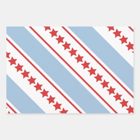 Patriotische Sterne gestreift Dusty Blue Red White Geschenkpapier Set (Vorderseite 2)