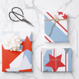 Patriotische Sterne gestreift Dusty Blue Red White Geschenkpapier Set