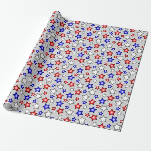 Patriotische Sterne - Hellgraues Geschenkpapier (Ungerollt)