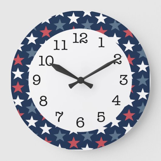 Patriotische Sterne Red White & Blue Round Wall Uh Große Wanduhr (Vorderseite)