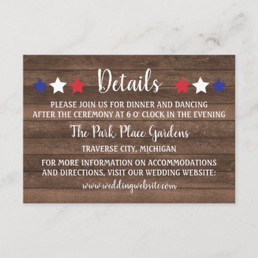 Patriotische Sterne Rustikale Amerikanische Unabhä Begleitkarte (Vorderseite)